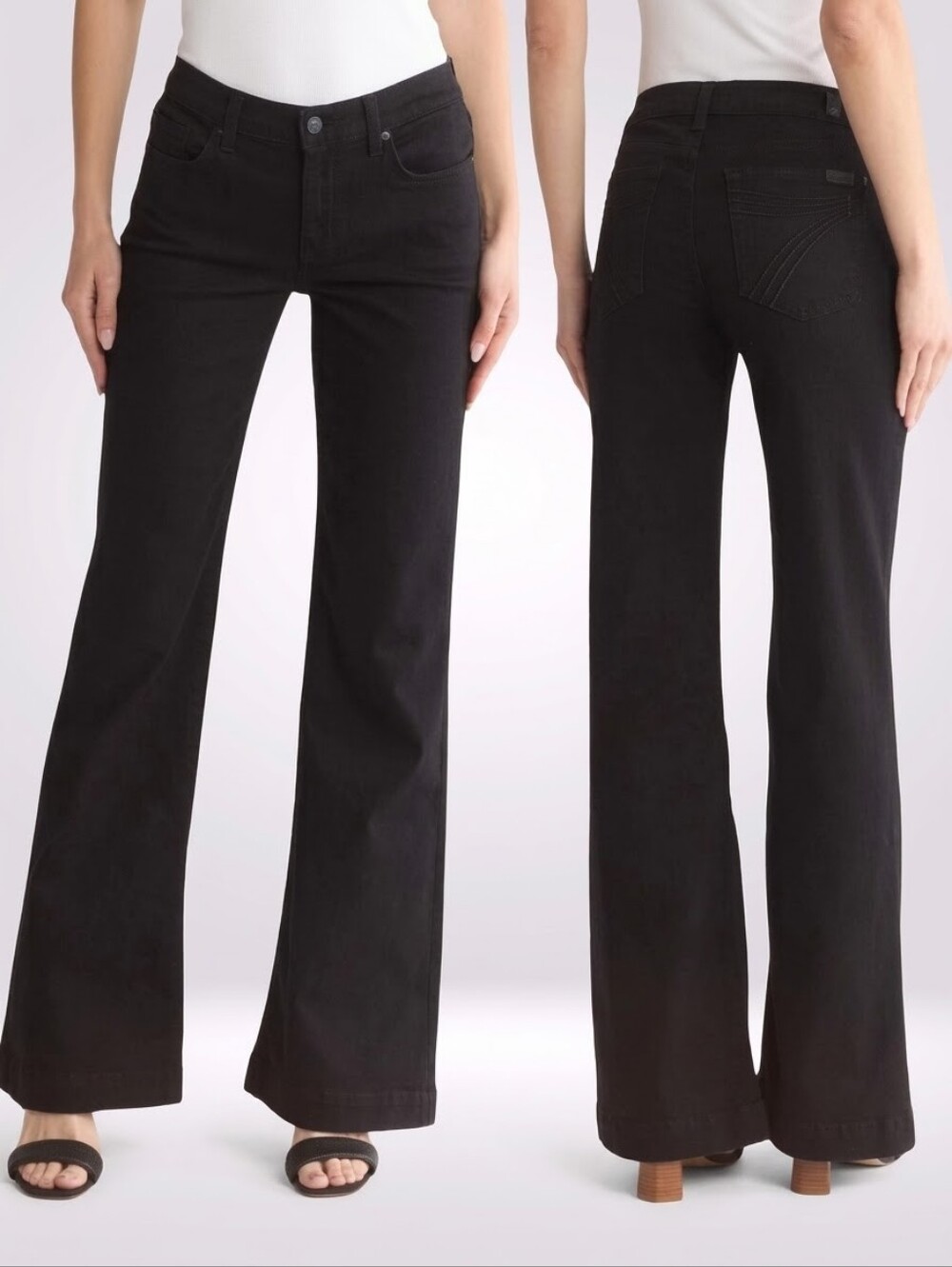 7 For All Mankind DOJO Night Black Wide Leg Flare Jeans Boho Western Size 26